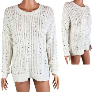 John + Jenn XS revolve studded cable knit round neck longsleeve pullover sweater
